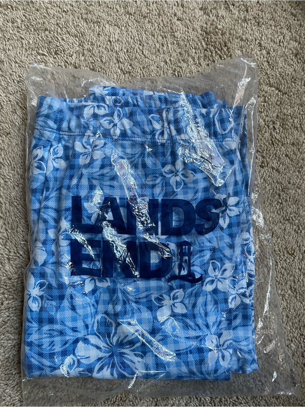 Lands' End Light Blue Floral Capri Knit